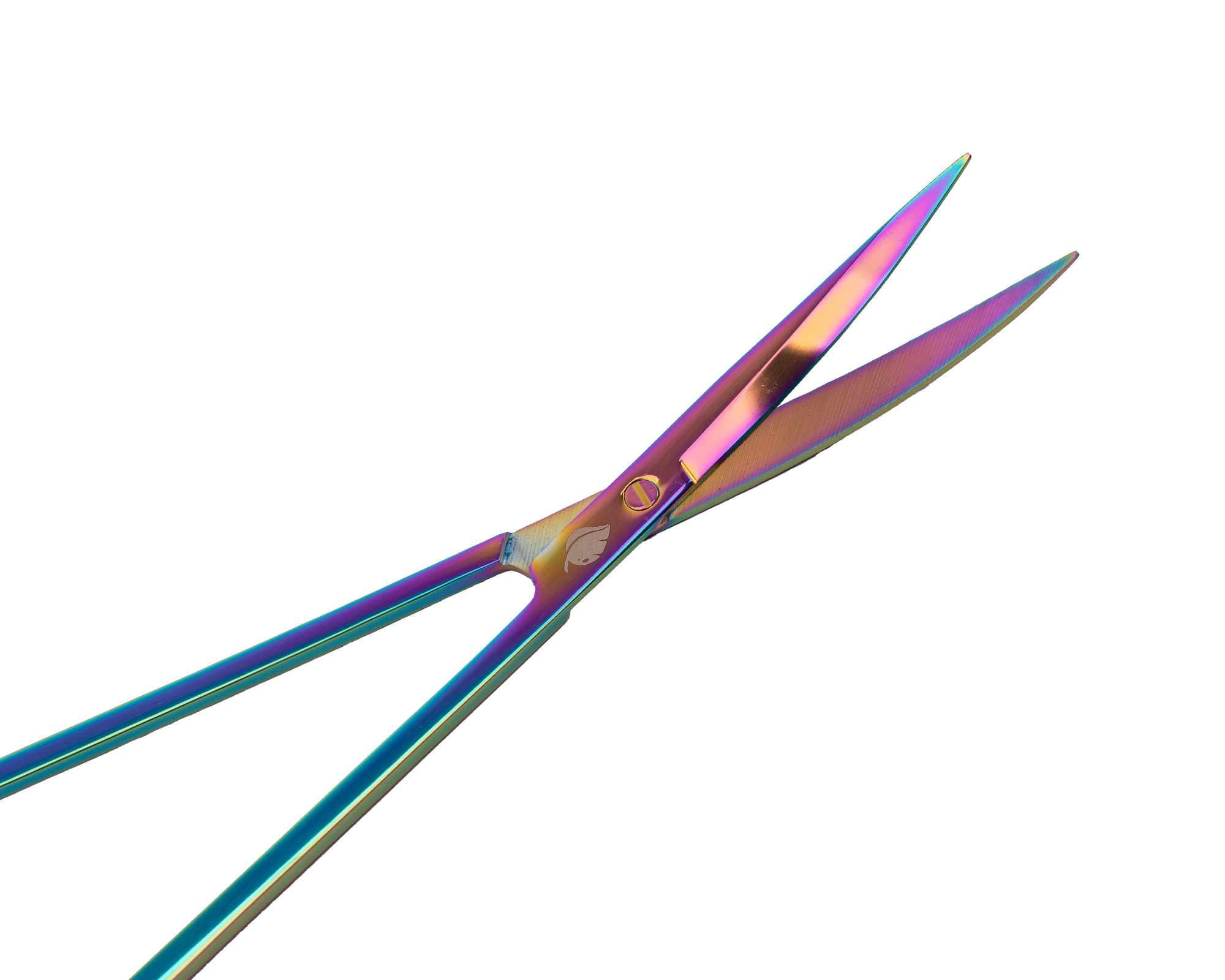 Regenbogenfarbene Haarschere auf weißem Hintergrund